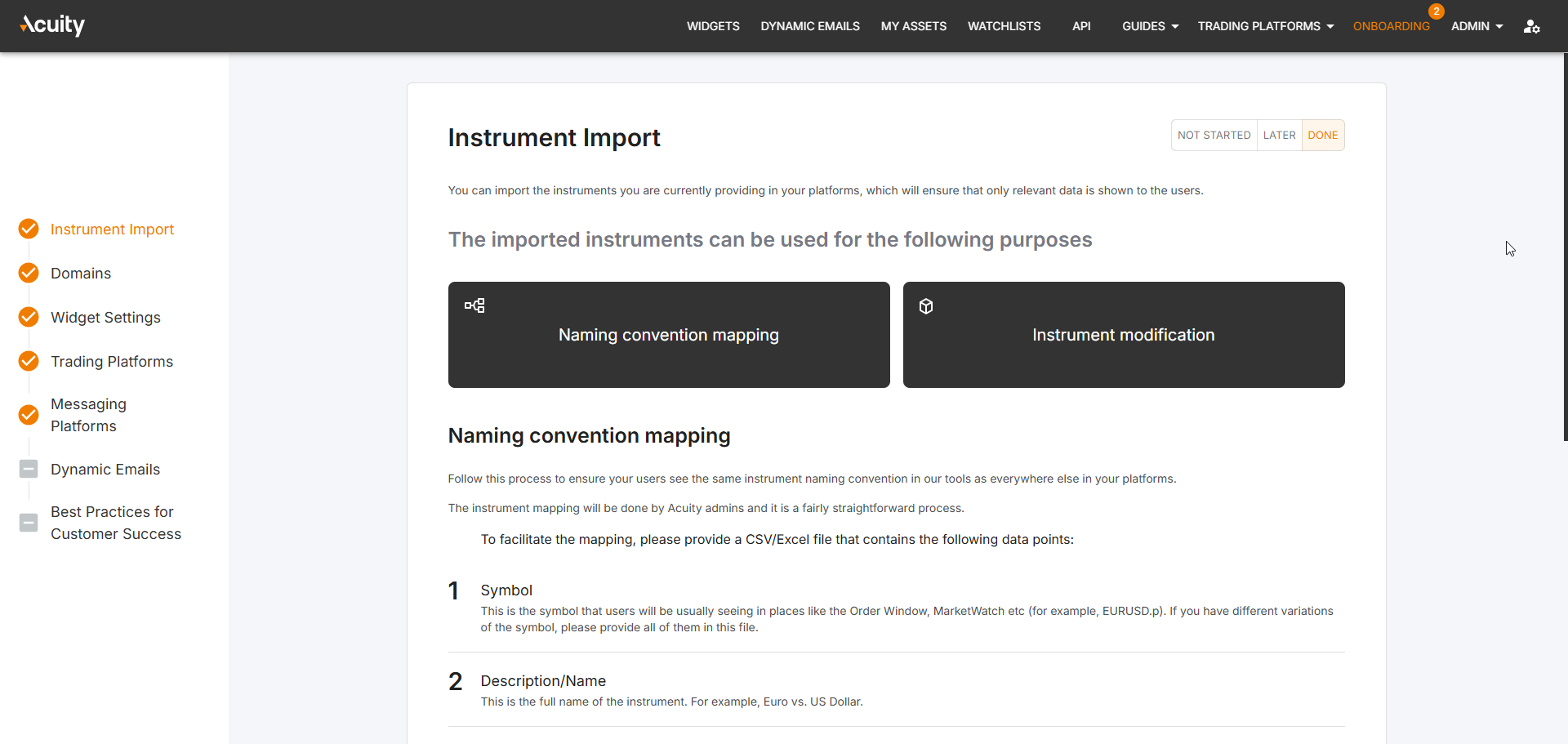 Onboarding Management Interface