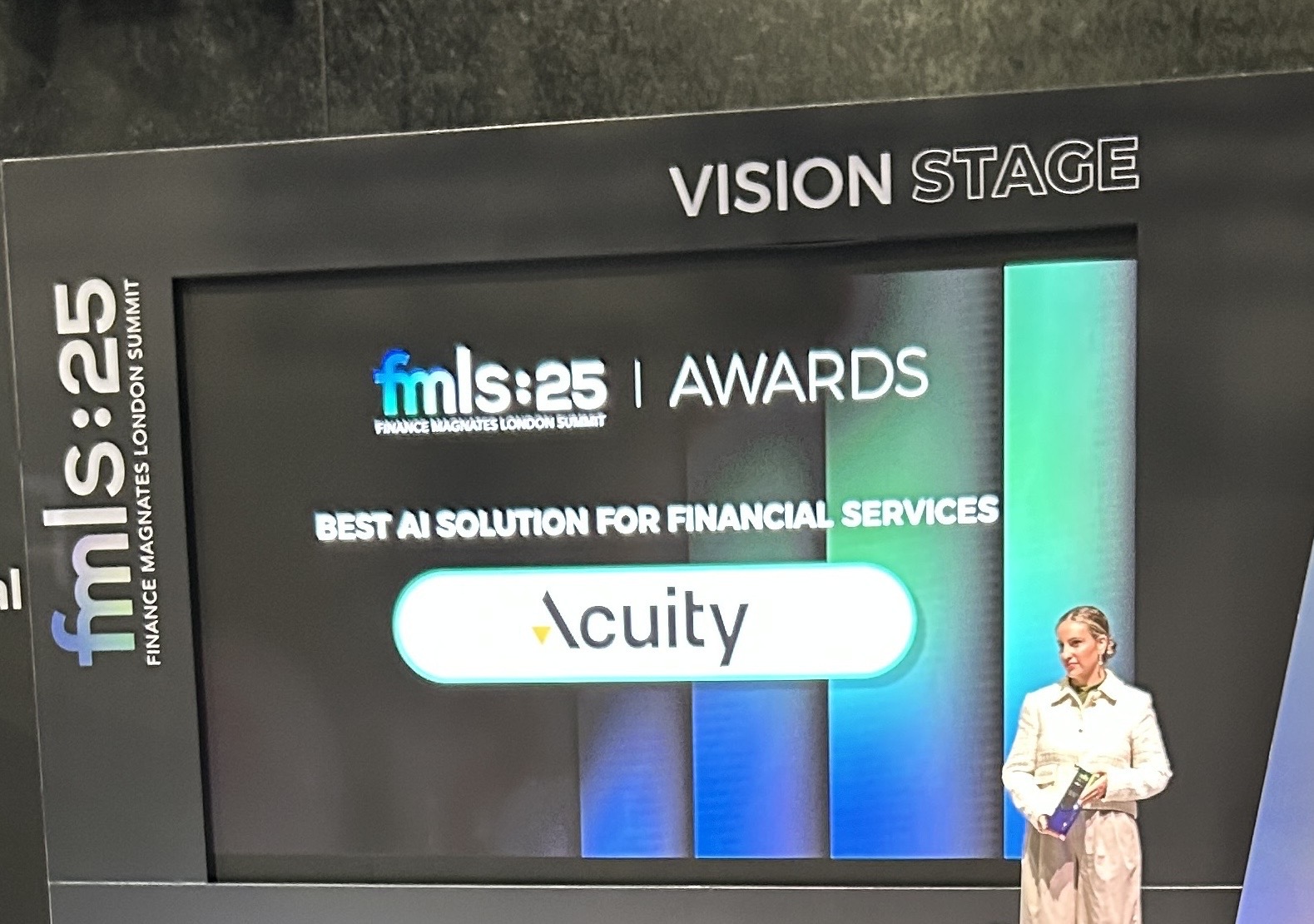 Acuity Trading has been named Best AI Solution for Financial Services at the Finance Magnates London Summit (FMLS) – for the second consecutive year.